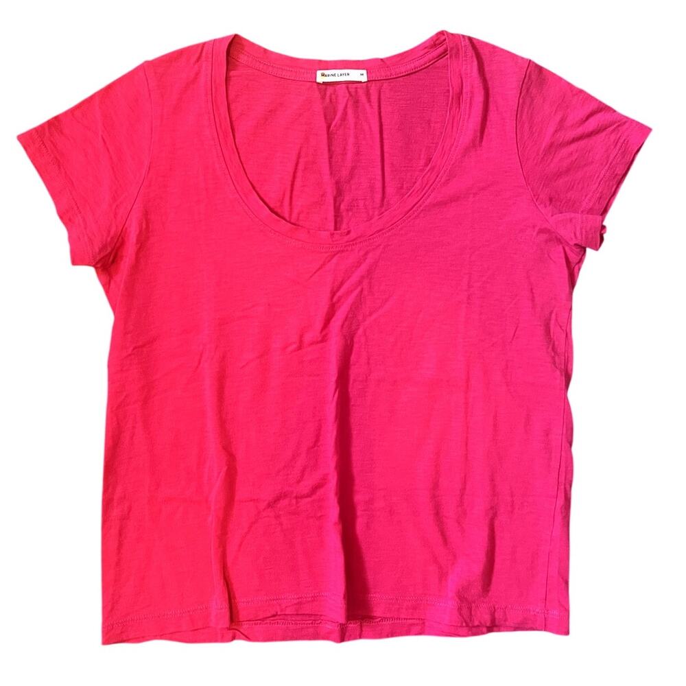 Marine Layer Fuschia Pink Short Sleeve Pima Cotton Top Scoop Neck Size Medium